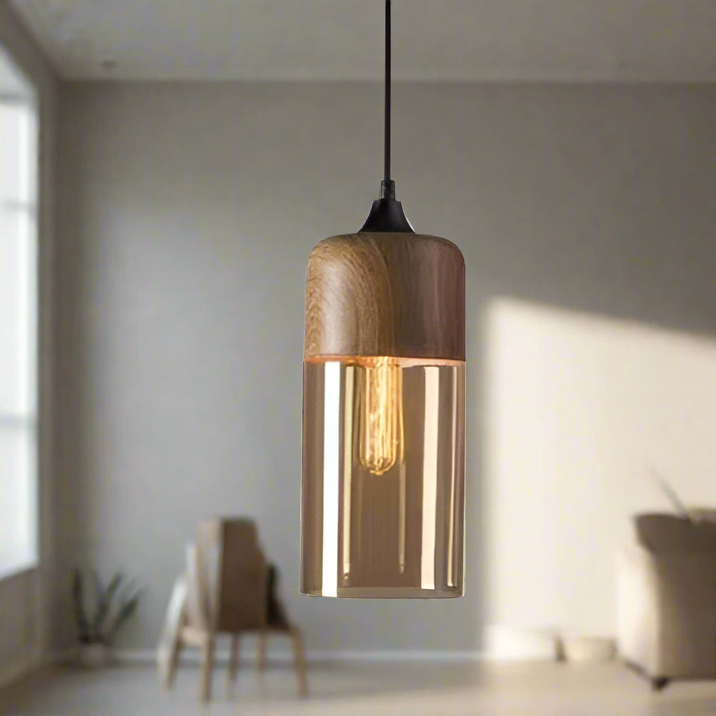 Kirrae Glass and Wood Pendant Light Luxurious Design