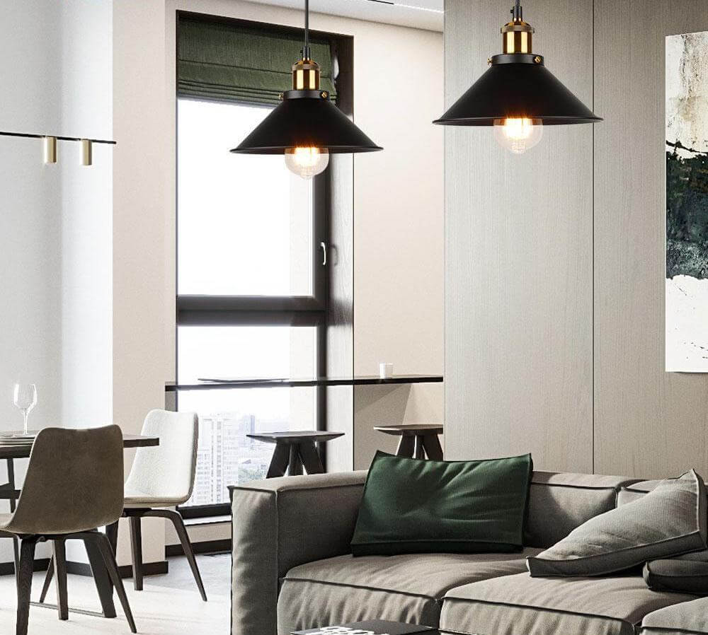 Nyra Brass Cone Pendant Light With Vintage Industrial Style