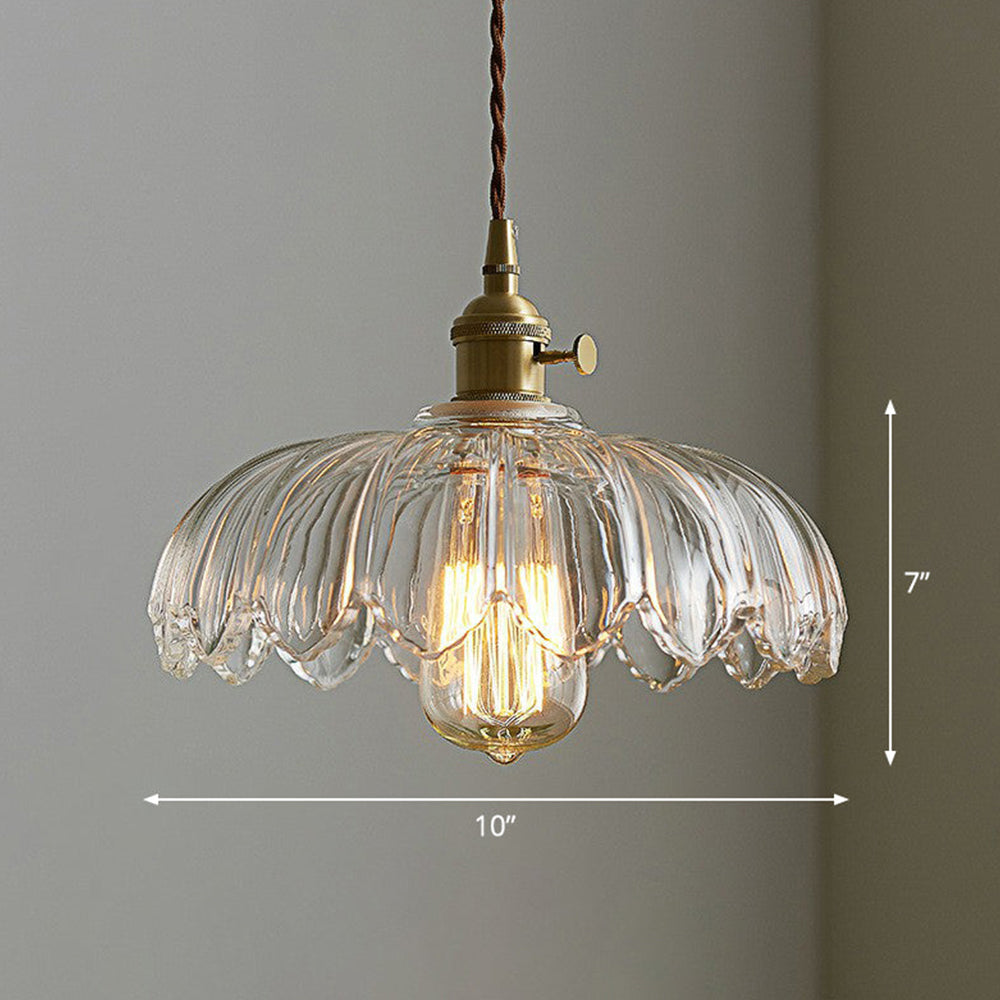 Vintage Floral Glass Pendant Lamp with Copper Details