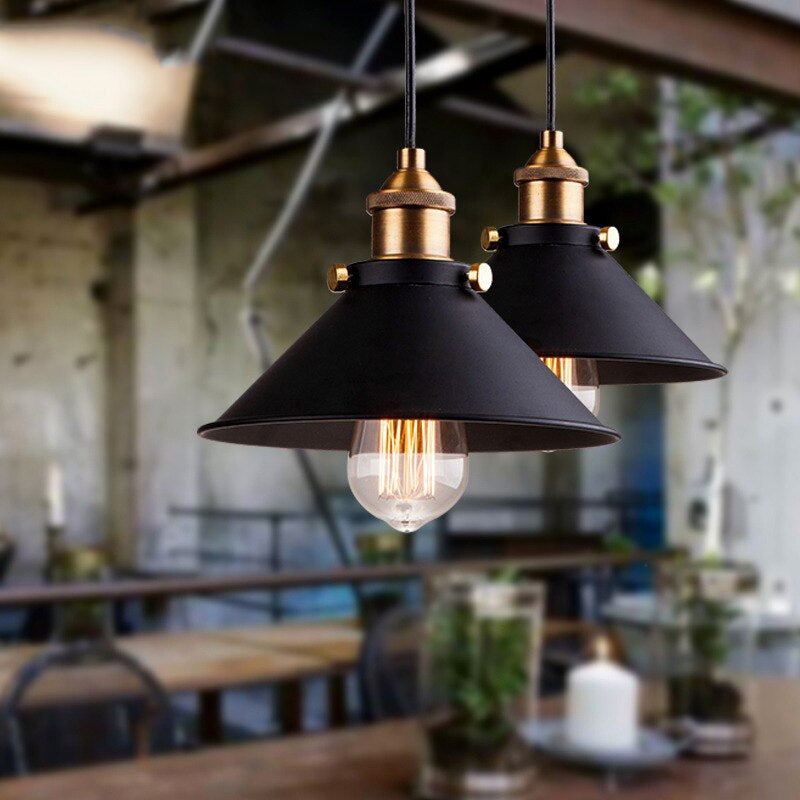 Nyra Brass Cone Pendant Light With Vintage Industrial Style