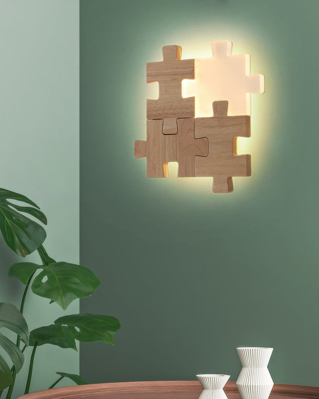 Nordlyn Wood Puzzle LED Wall Sconce Lamp In Modern Nordic Minimalist Style For Ambient Room Lighting