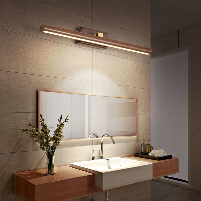 ArborGlow Black Walnut Bathroom Lamp With LumiMystic Warm Glow Natural Wood Vanity Light