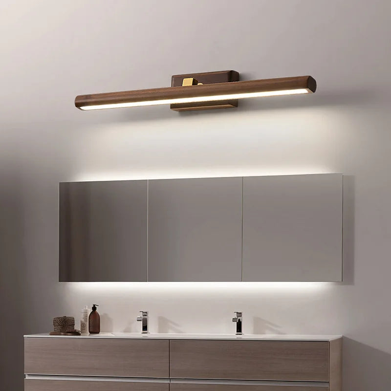 ArborGlow Black Walnut Bathroom Lamp With LumiMystic Warm Glow Natural Wood Vanity Light