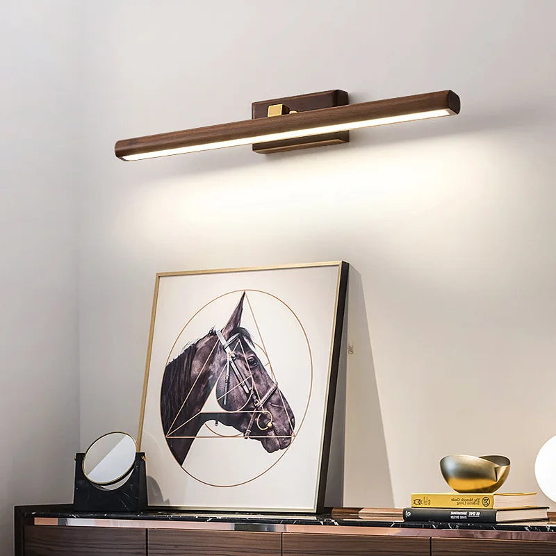 ArborGlow Black Walnut Bathroom Lamp With LumiMystic Warm Glow Natural Wood Vanity Light