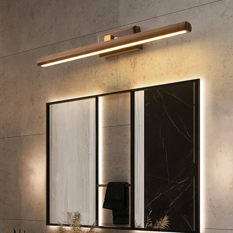 ArborGlow Black Walnut Bathroom Lamp With LumiMystic Warm Glow Natural Wood Vanity Light