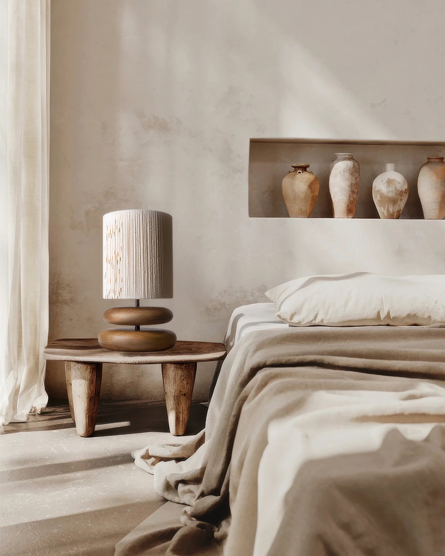 Arbelle Tranquil Wood Table Lamp, Minimalist Wood Base Table Lamp Compatible With LED Bulbs And Energy Efficient