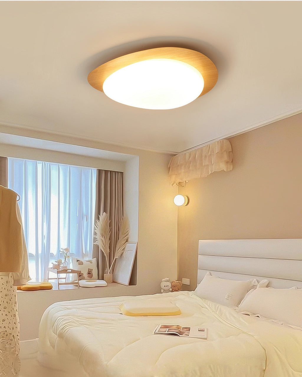 Nordlin Nordic Pebble Wood Grain LED Ceiling Light For Scandinavian Interiors With Even Illumination