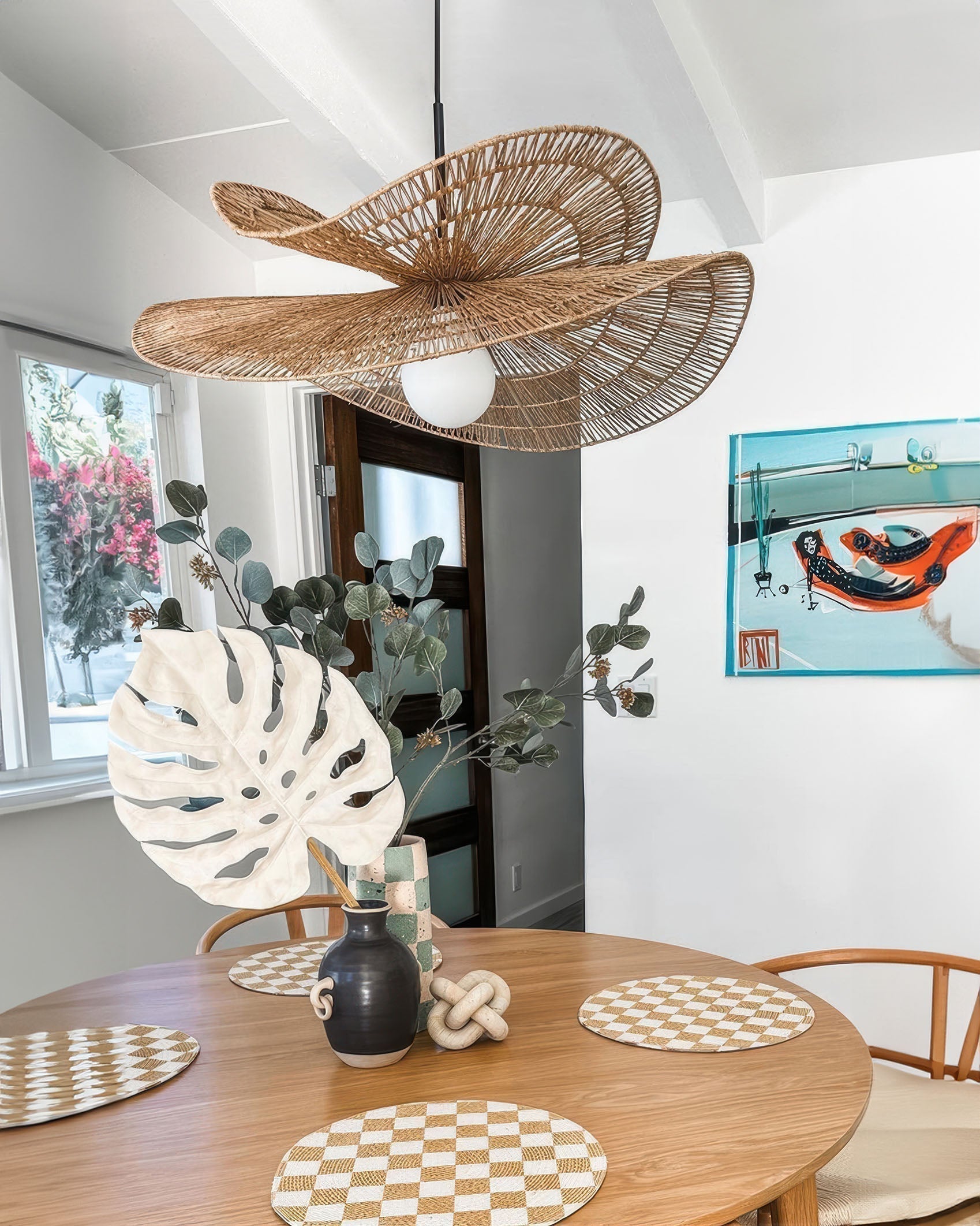 AzumiWoven Japanese Inspired Wabi Sabi Rattan Chandelier Handwoven From Natural Rattan For Ambient Lighting