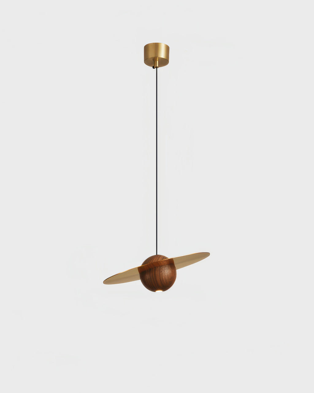 Marinor Walnut And Brass Flying Saucer Pendant Light With Mid Century Modern Silhouette
