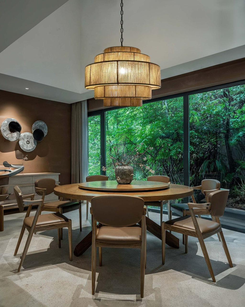 SolaraWick Handwoven Rattan Chandelier With Hemp Rope Accents For Warm Rustic Interiors And Living Spaces