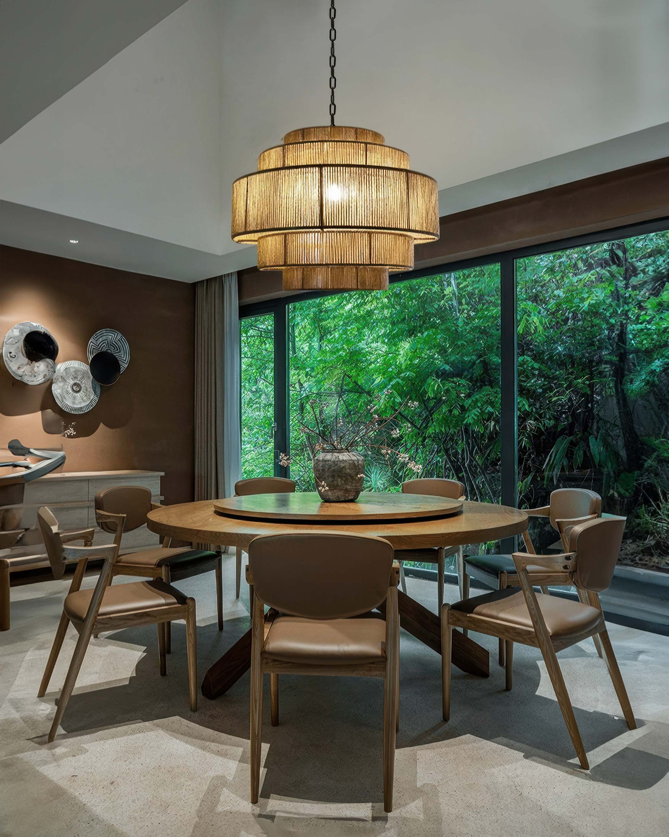 SolaraWick Handwoven Rattan Chandelier With Hemp Rope Accents For Warm Rustic Interiors And Living Spaces