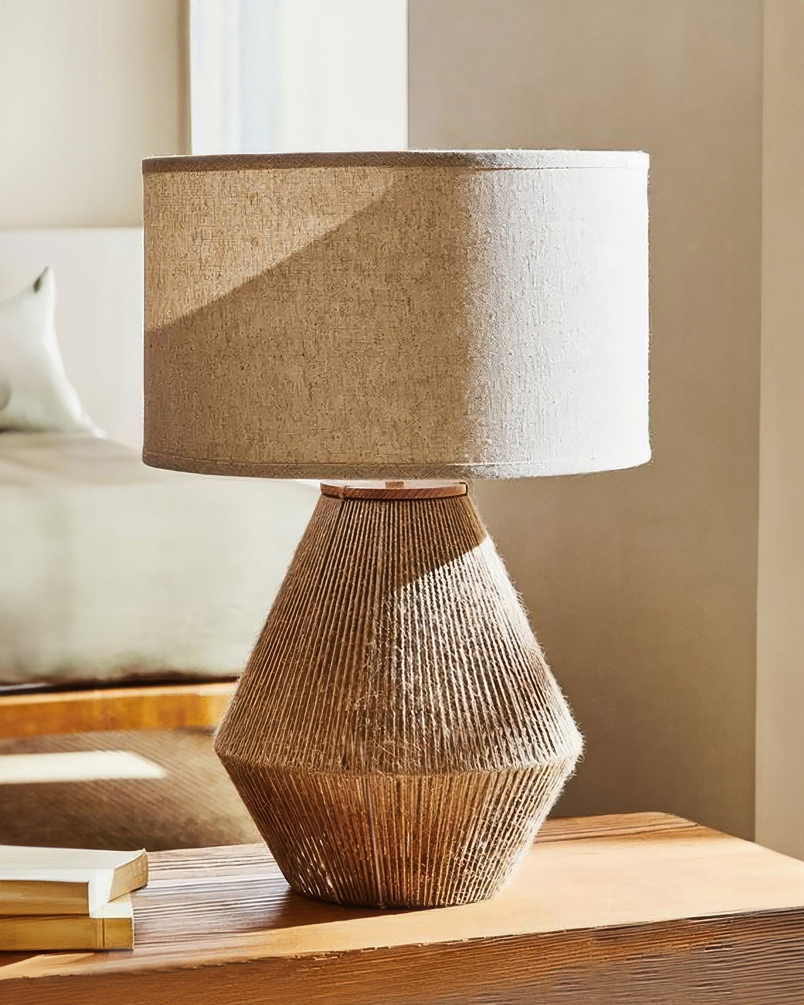 Kinara Handwoven Hemp Desk Lamp With Japanese Minimalist Design And Eco Conscious Natural Weave