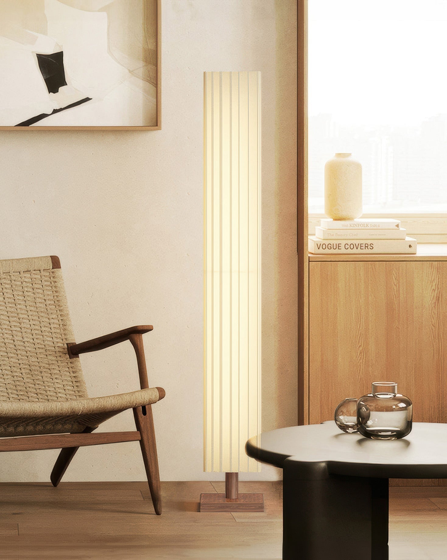 Kiyomi Wabi-Sabi Oriental Floor Lamp With Serene Minimalist Design For Living Room And Reading Nook