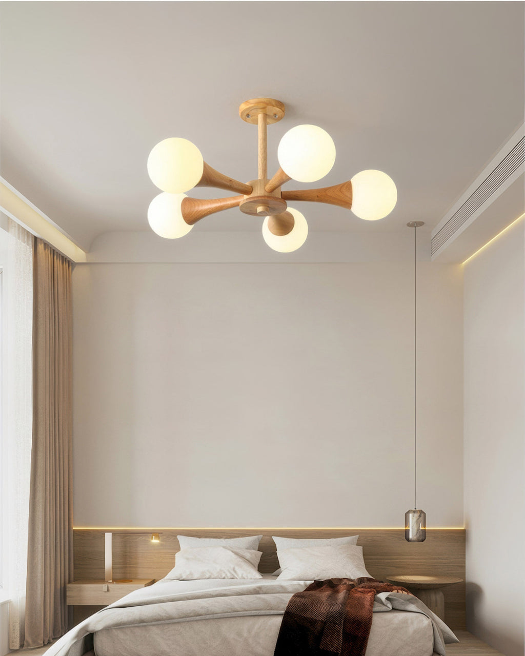 EiraWood Nordic Walnut Minimalist Hanging Pendant Light With Adjustable Warm Glow For Modern Spaces