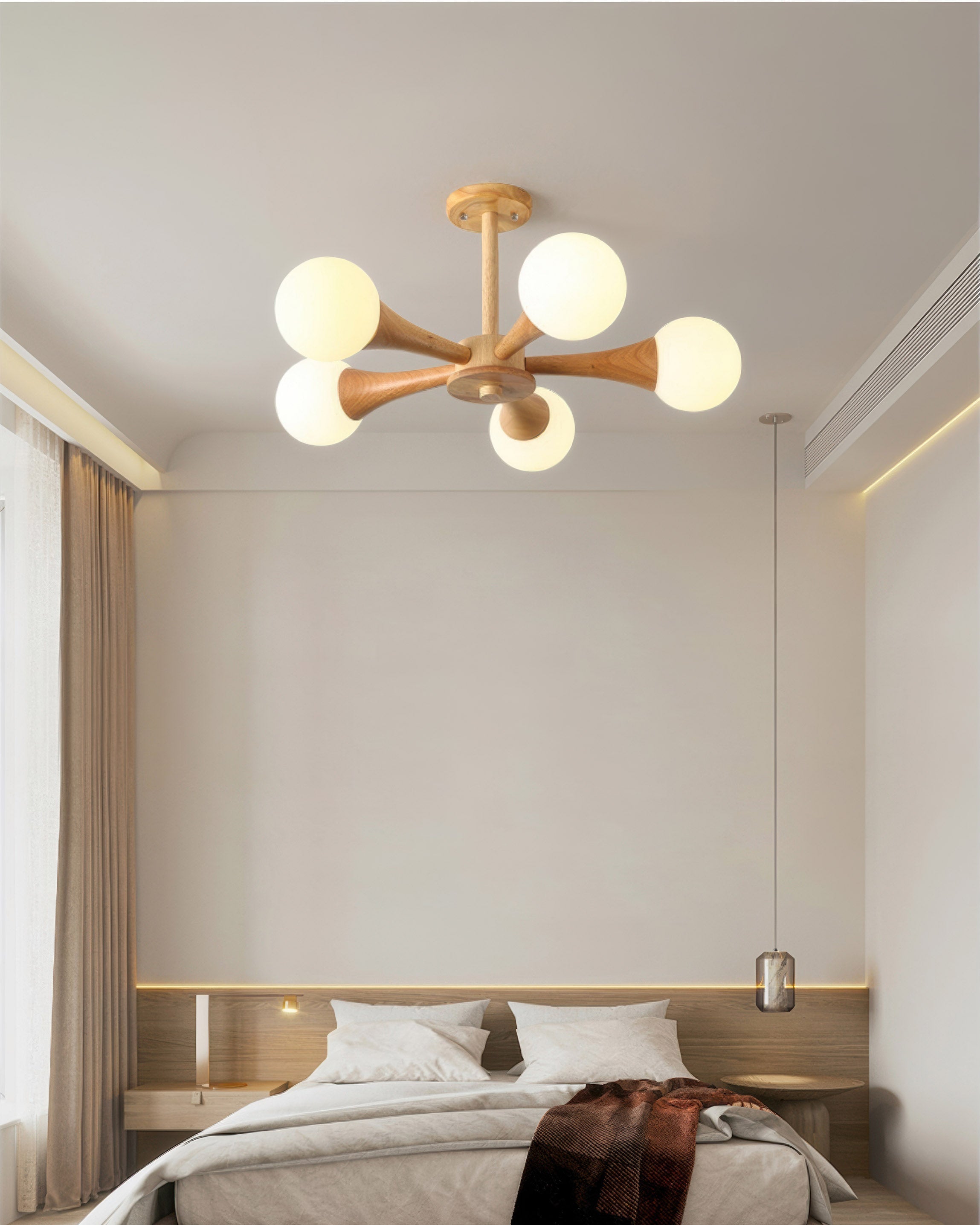 EiraWood Nordic Walnut Minimalist Hanging Pendant Light With Adjustable Warm Glow For Modern Spaces