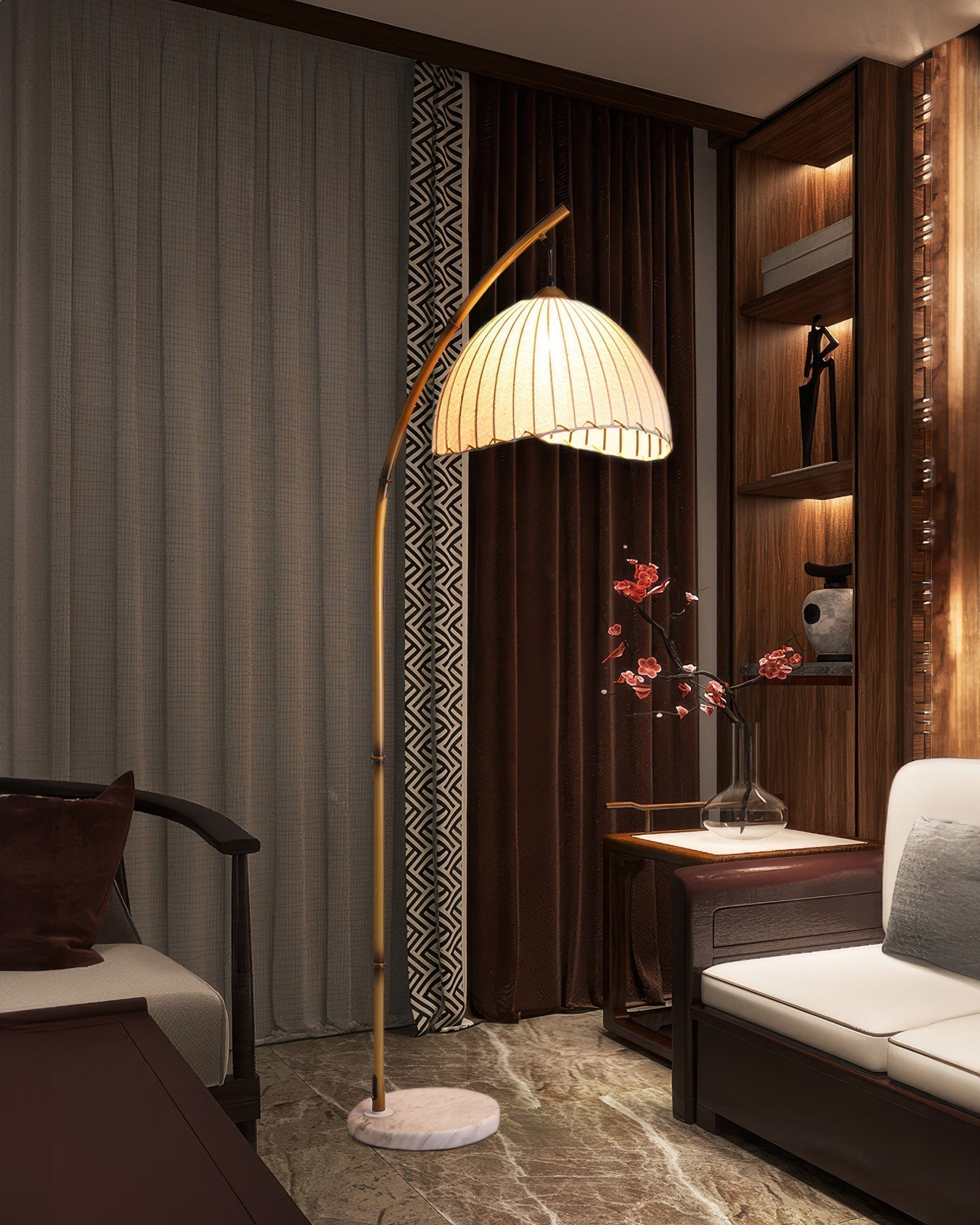 Kiyora Bamboo Inspired Floor Lamp With Fabric Shade Soft Ambient Glow For Calm Living Spaces
