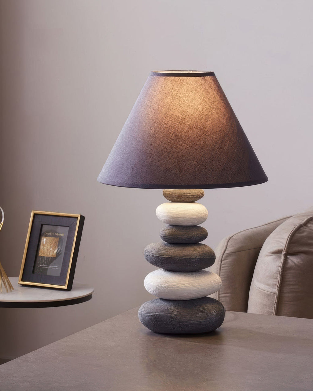 Ashford Ambient Fabric Table Lamp With Stone Effect Ceramic Base And Soft Fabric Shade For Living Room