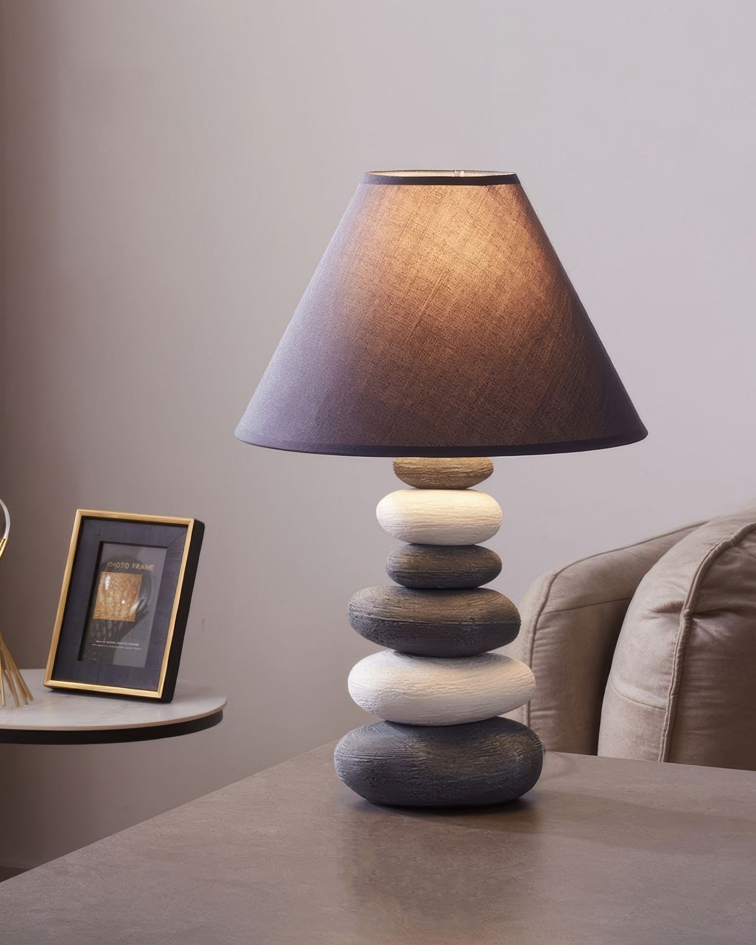 Ashford Ambient Fabric Table Lamp With Stone Effect Ceramic Base And Soft Fabric Shade For Living Room
