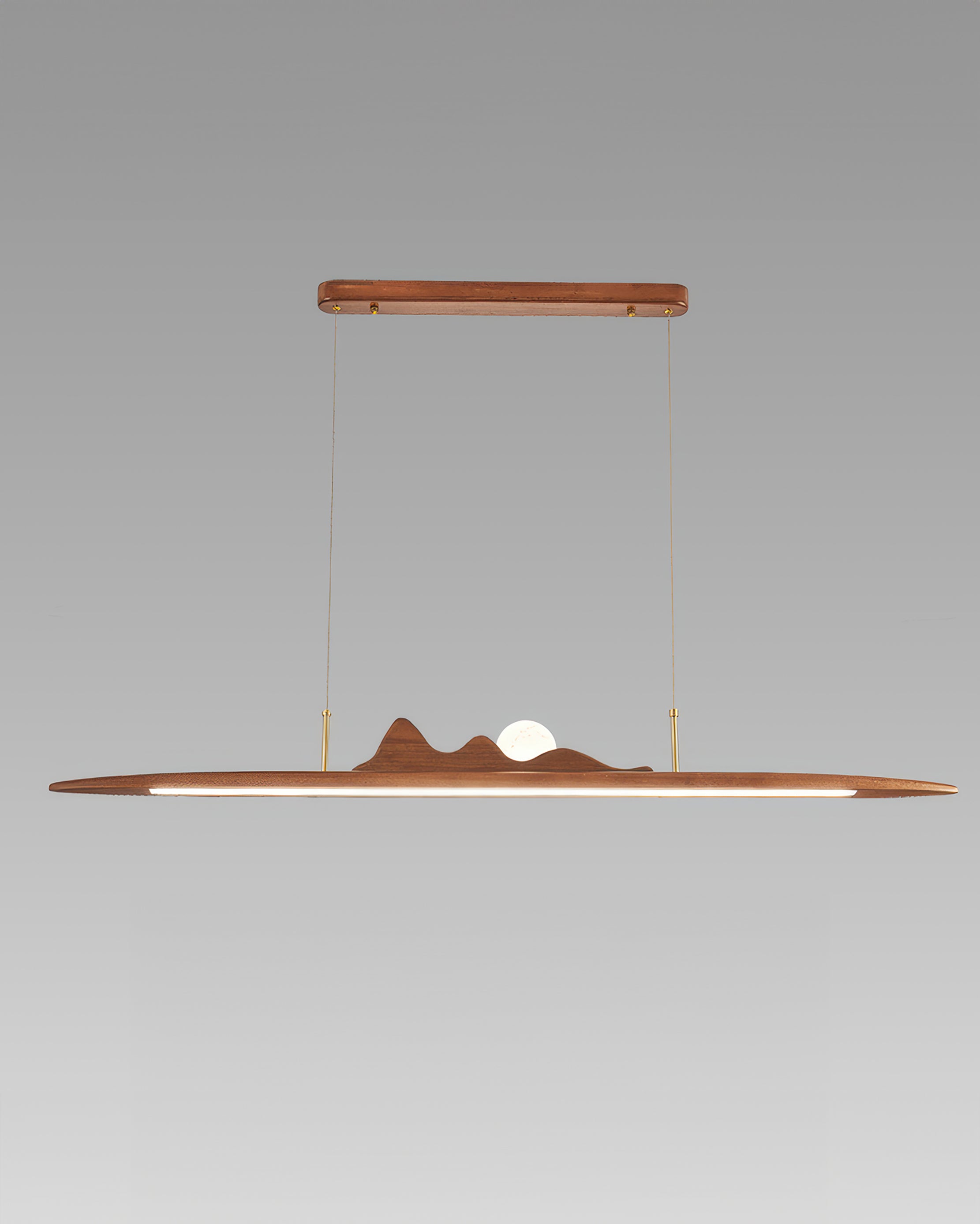 Karima One Line Minimalist Wooden Strip Pendant Lamp In Wabi Sabi Style For Modern Interiors