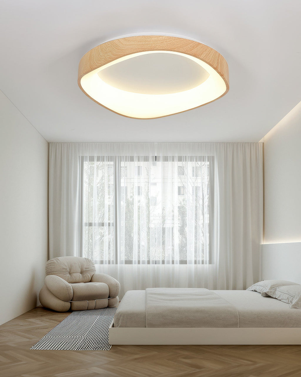 NordraHome Nordic Wood Grain LED Ceiling Light In Minimal Scandi Design For Living Rooms And Bedrooms