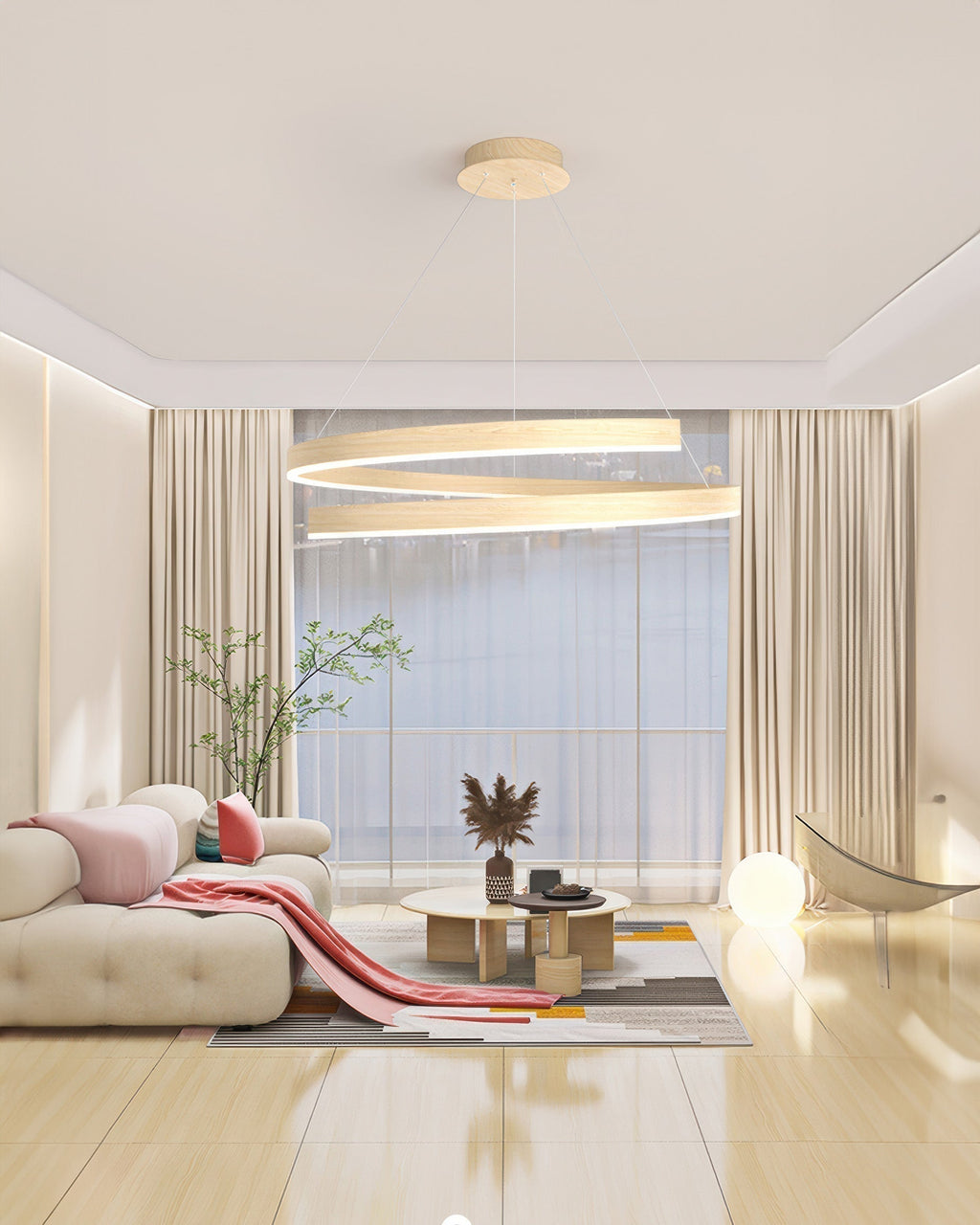 Marcelli Mahogany Style Designer Chandelier With Adjustable Angles And Aluminum Woodgrain Finish