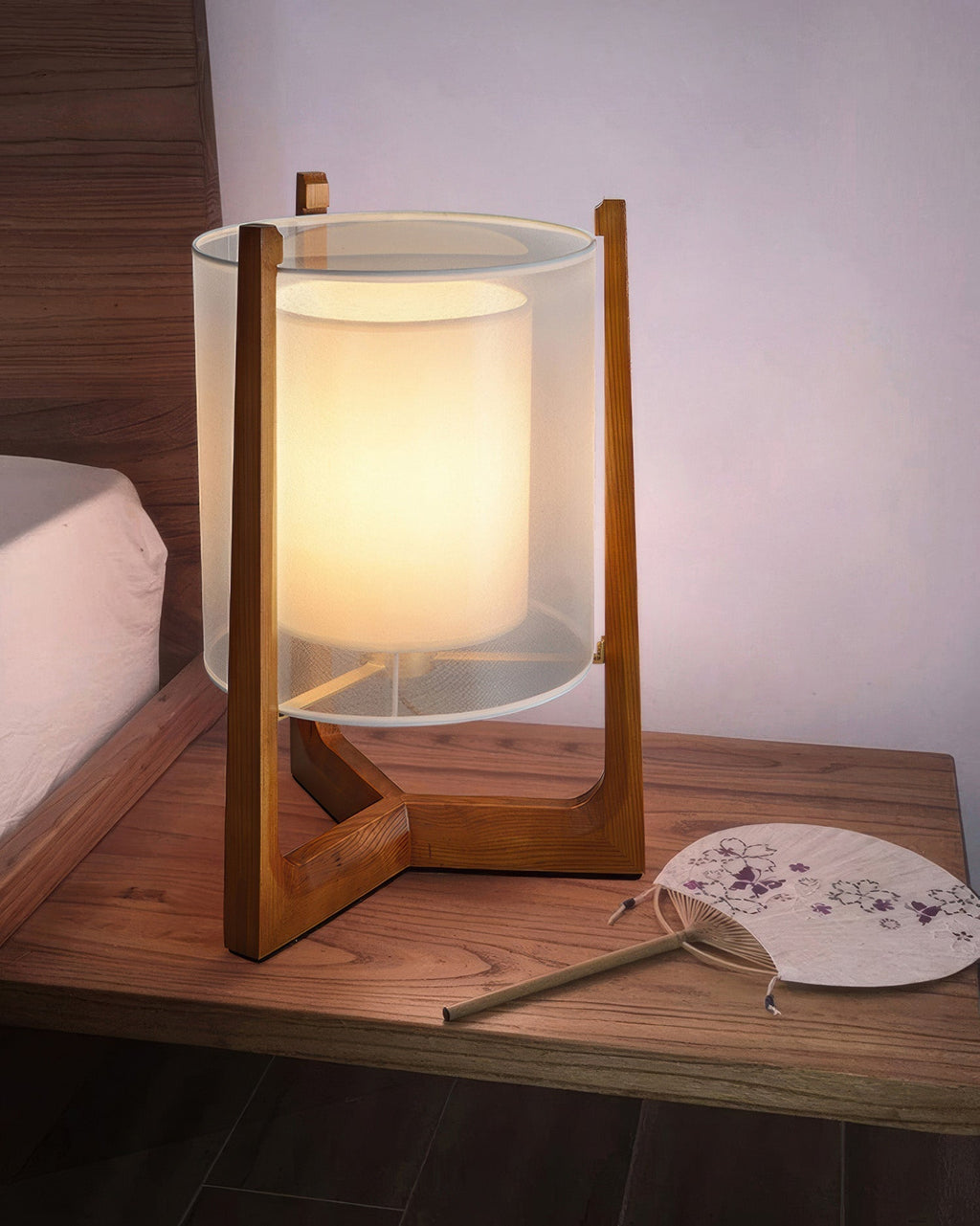 Arelle Walnut Harmony Floor Lamp In Ash Wood And Needle Wire Cloth For Minimalist Zen Lighting