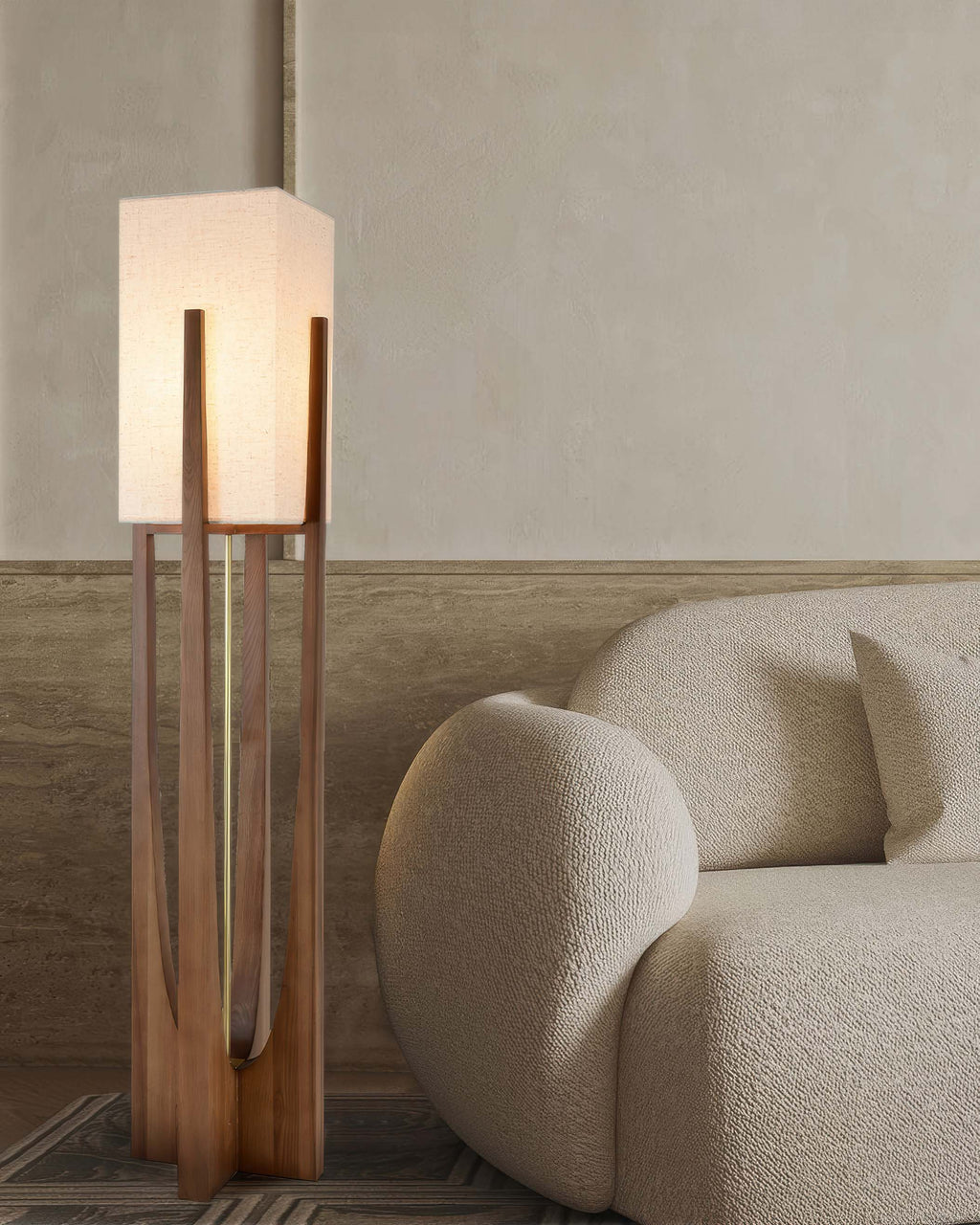 Haru Japanese Inspired Walnut Floor Lamp With Brass Accents And Minimalist Design