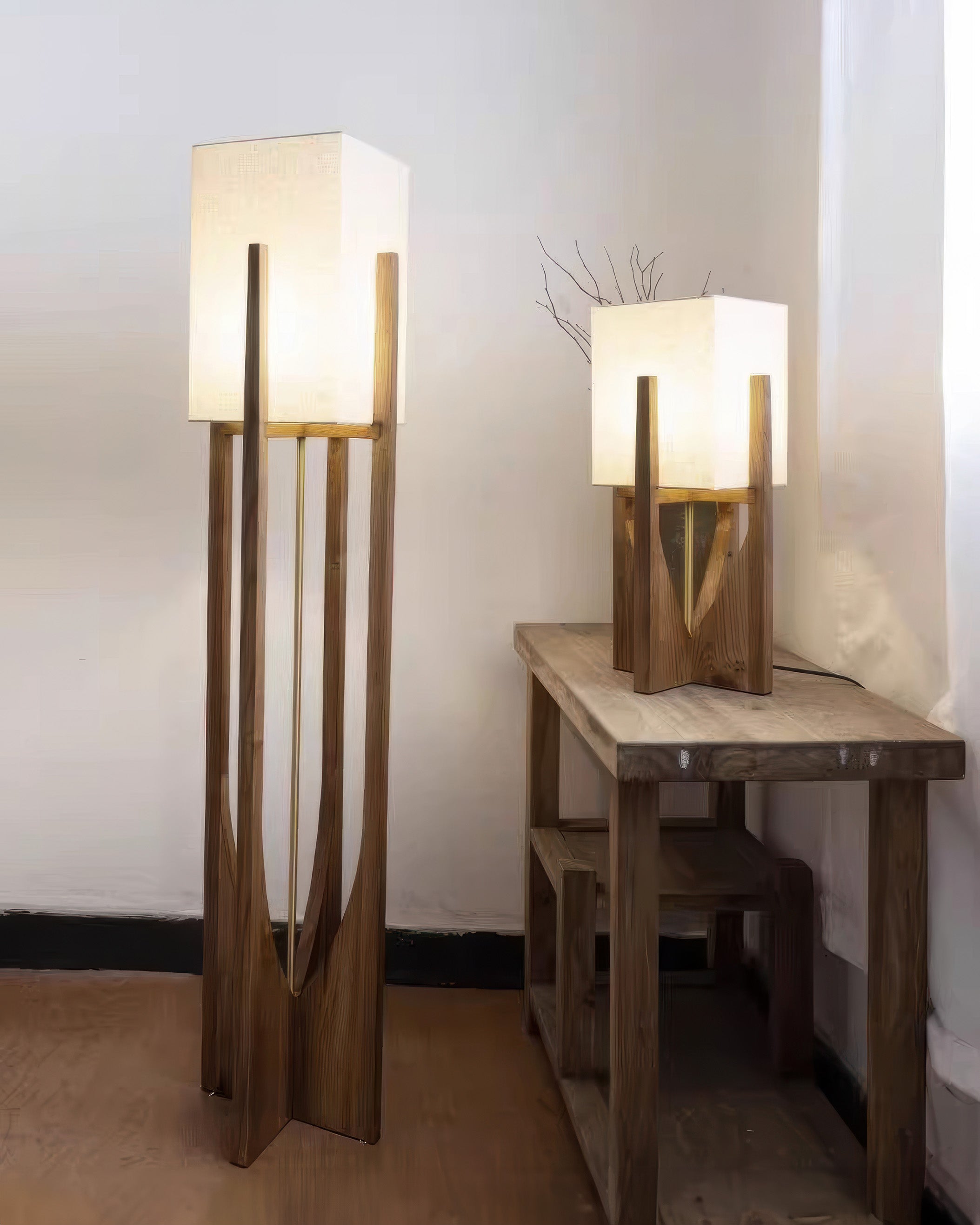 Haru Japanese Inspired Walnut Floor Lamp With Brass Accents And Minimalist Design