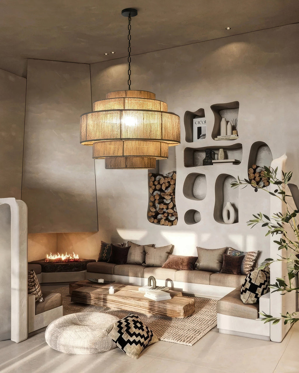 SolaraWick Handwoven Rattan Chandelier With Hemp Rope Accents For Warm Rustic Interiors And Living Spaces