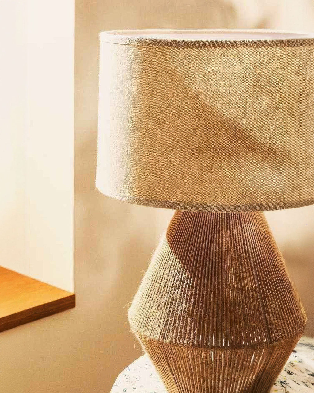 Kinara Handwoven Hemp Desk Lamp With Japanese Minimalist Design And Eco Conscious Natural Weave