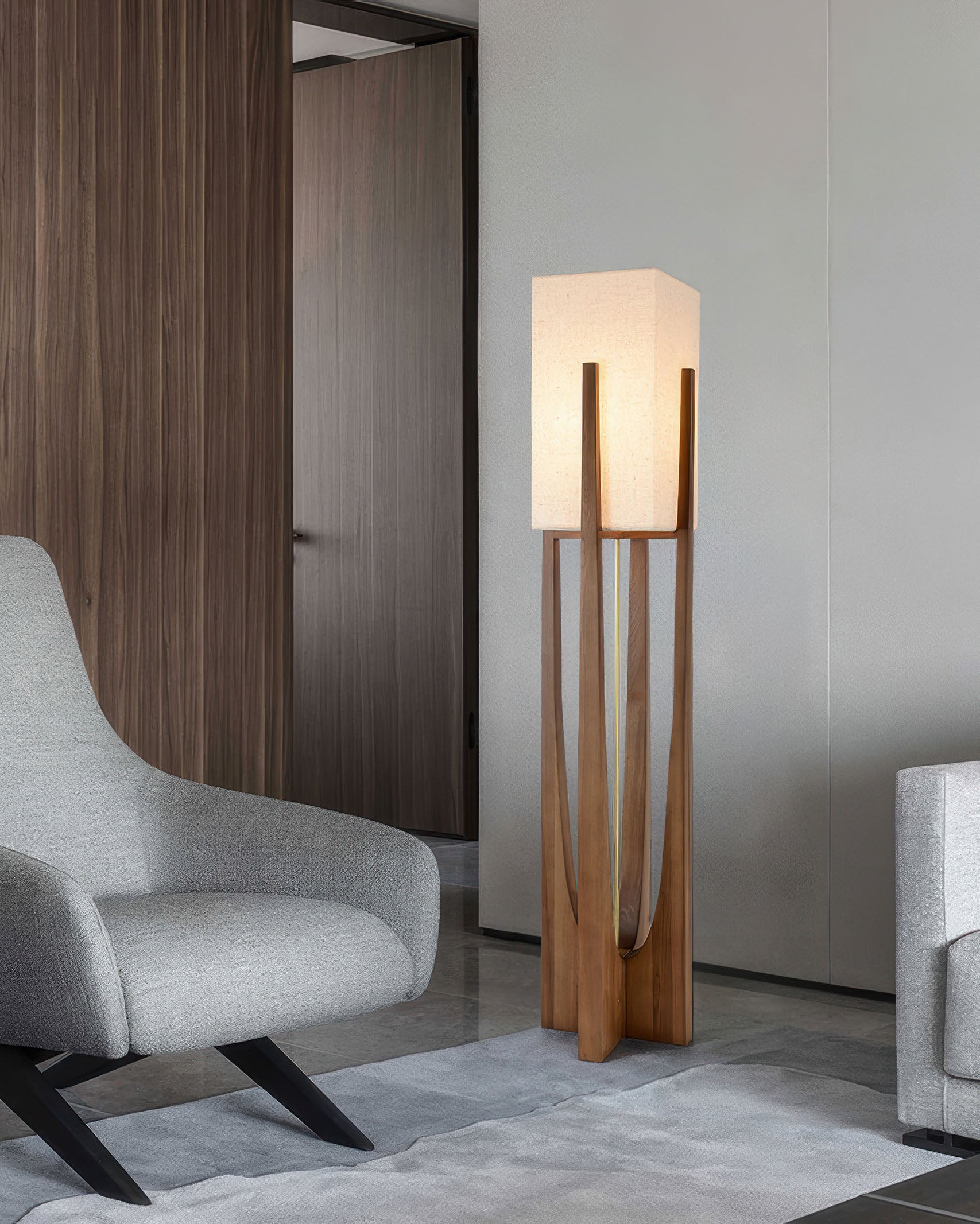 Haru Japanese Inspired Walnut Floor Lamp With Brass Accents And Minimalist Design