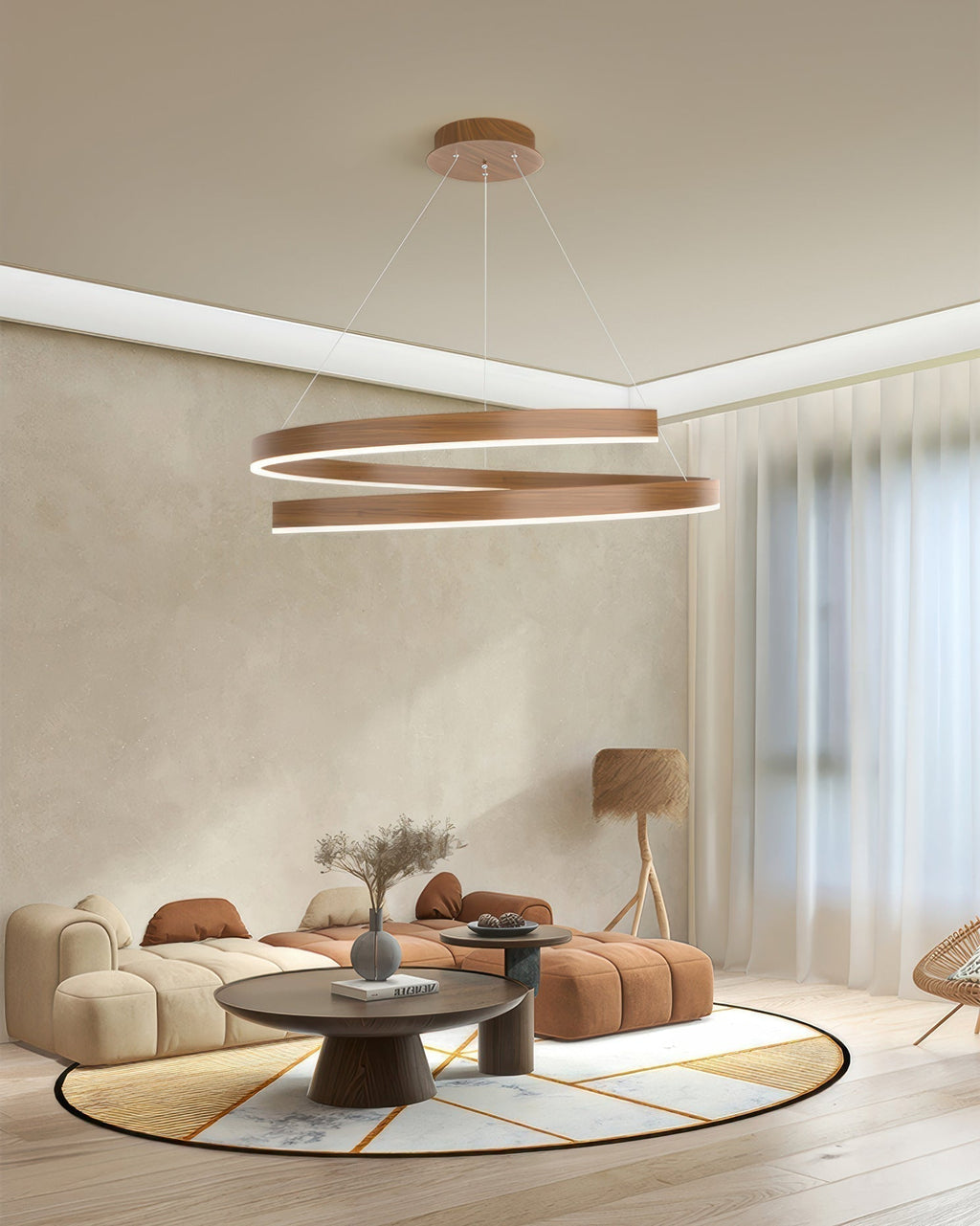 Marcelli Mahogany Style Designer Chandelier With Adjustable Angles And Aluminum Woodgrain Finish