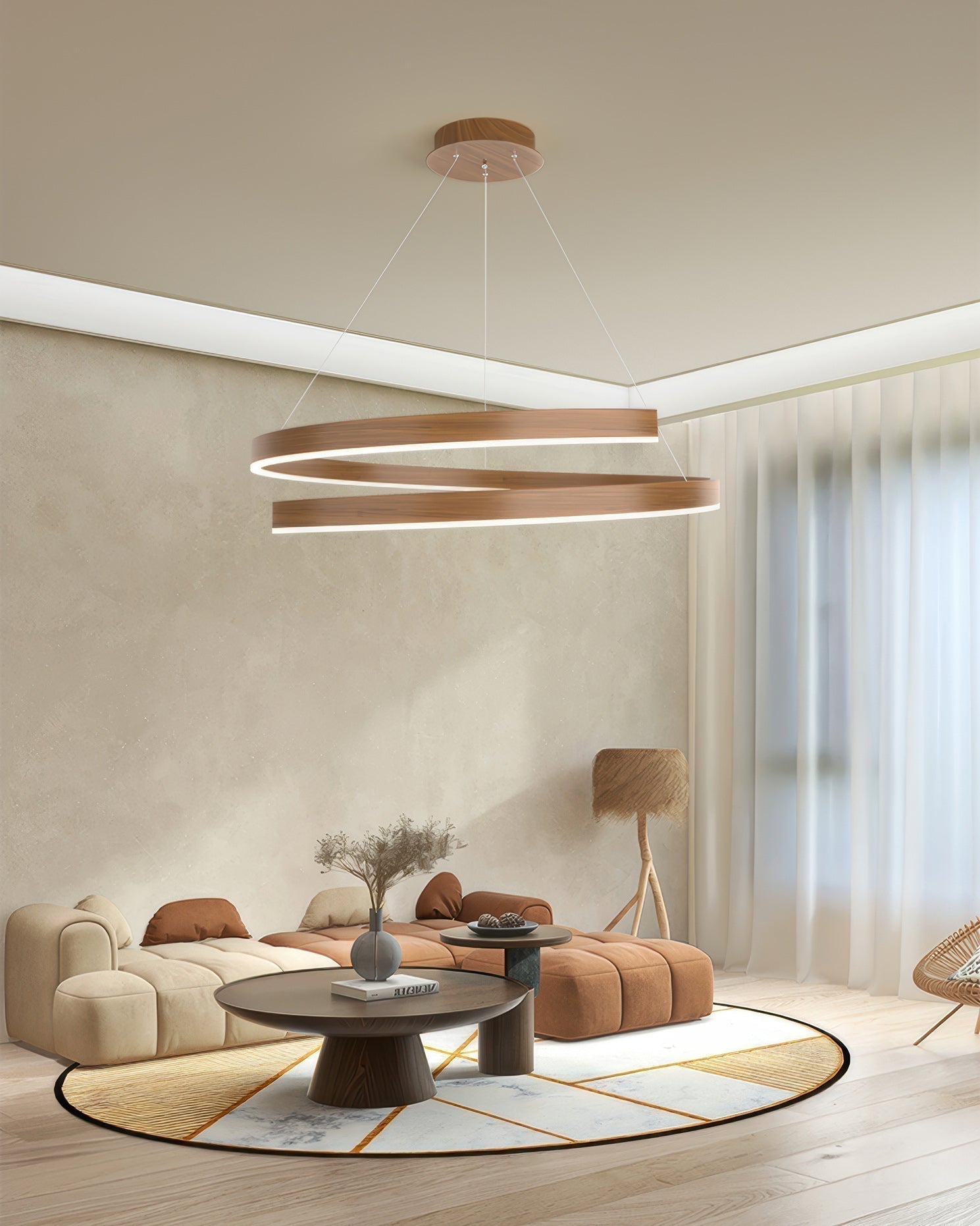 Marcelli Mahogany Style Designer Chandelier With Adjustable Angles And Aluminum Woodgrain Finish