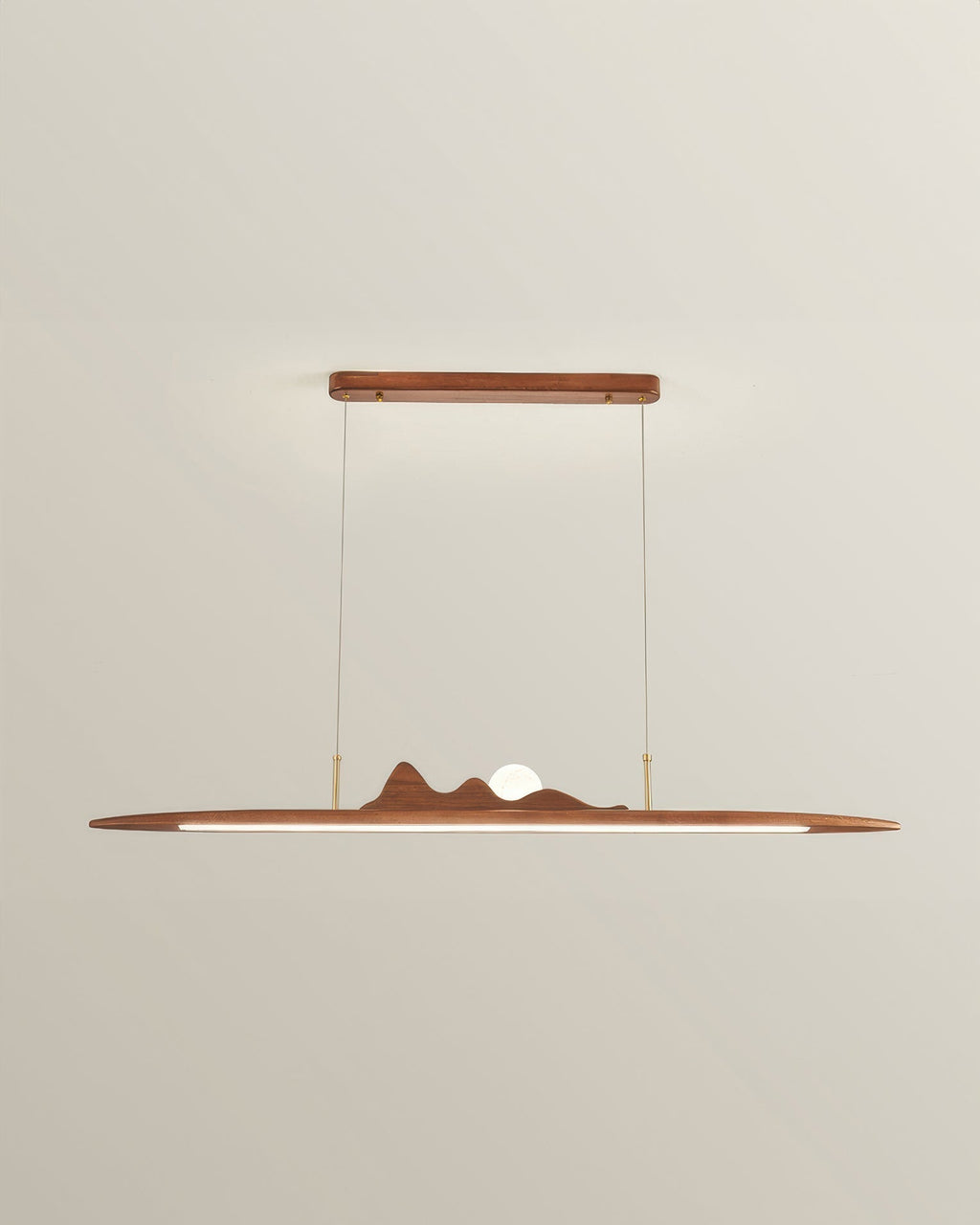 Karima One Line Minimalist Wooden Strip Pendant Lamp In Wabi Sabi Style For Modern Interiors