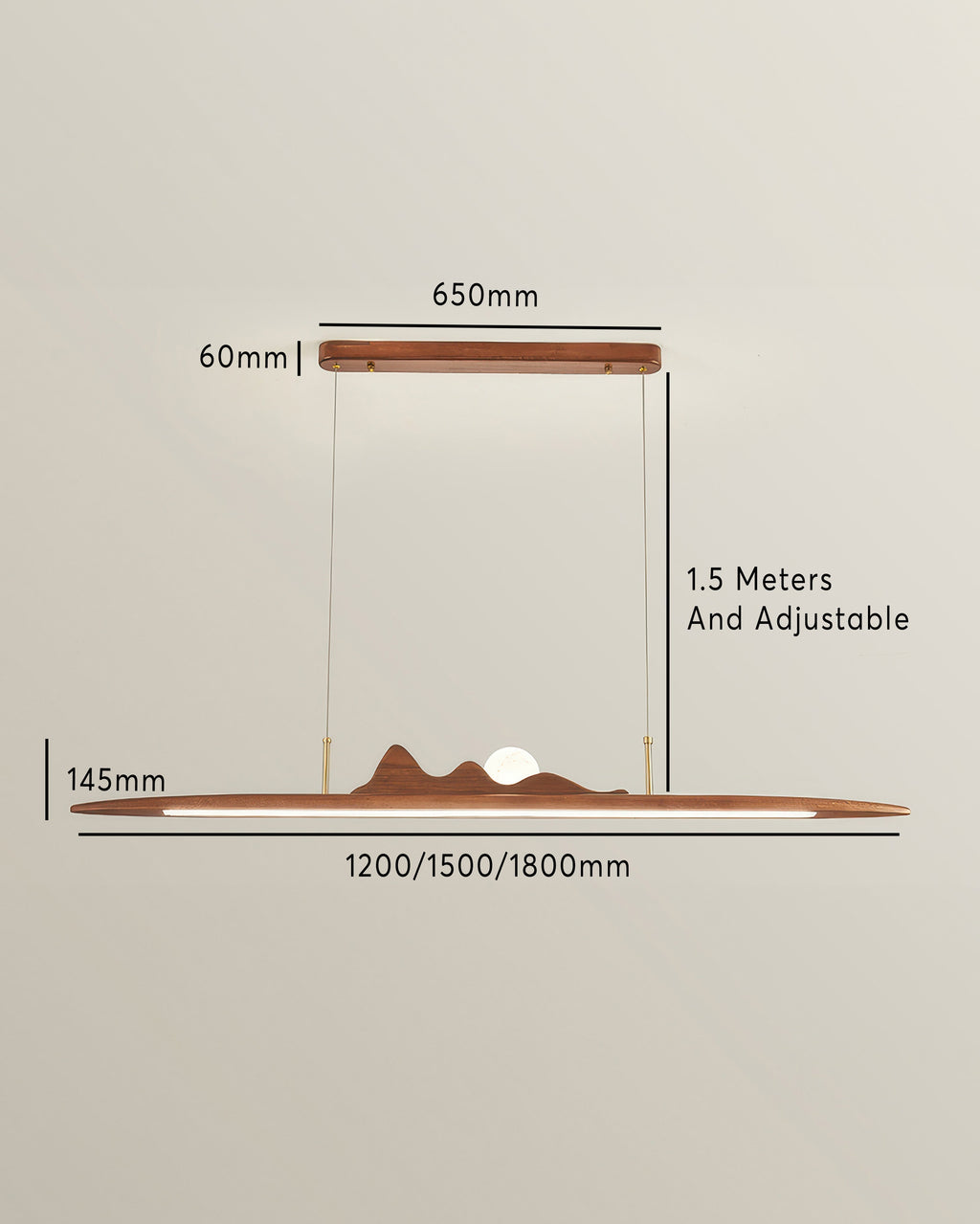 Karima One Line Minimalist Wooden Strip Pendant Lamp In Wabi Sabi Style For Modern Interiors