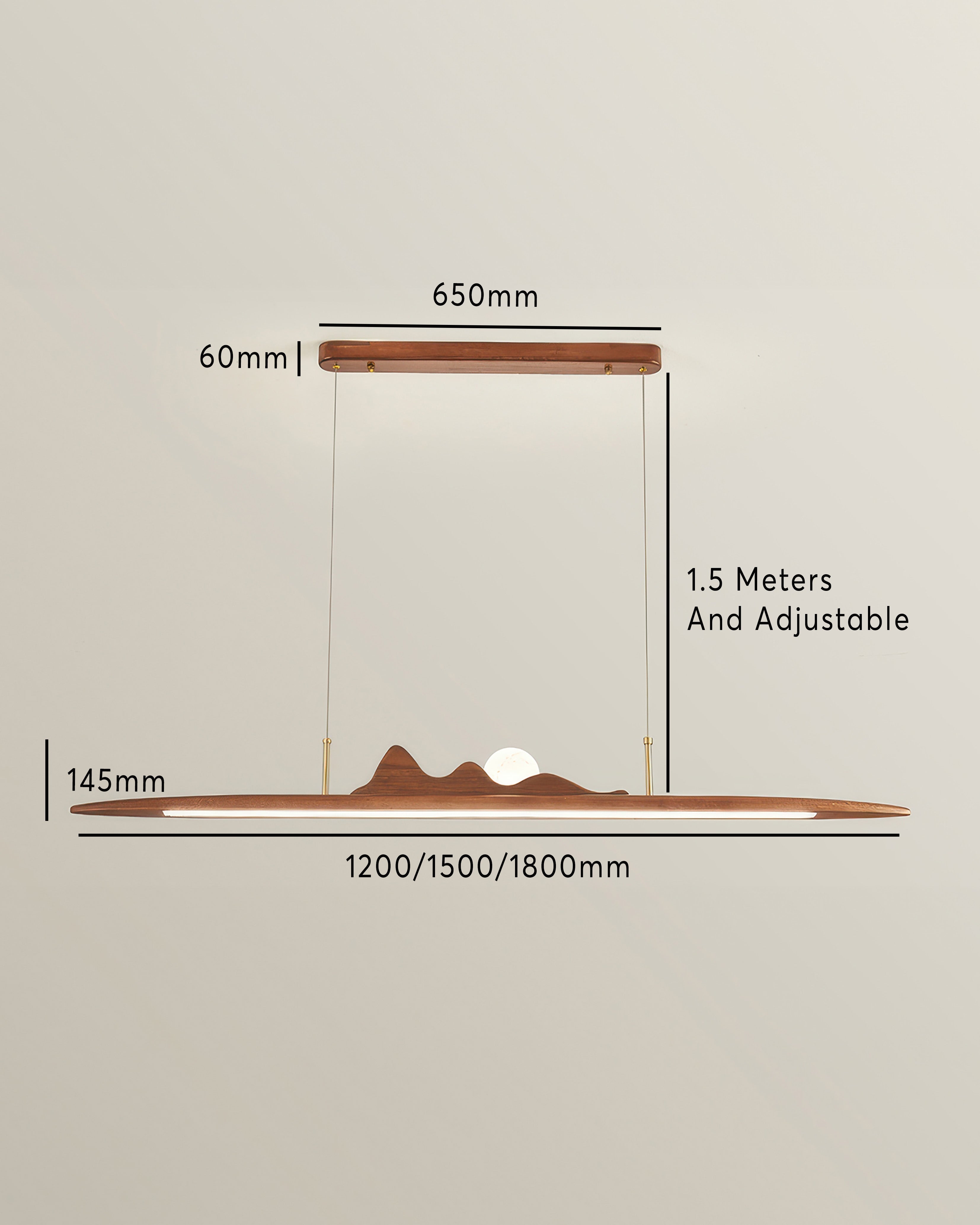 Karima One Line Minimalist Wooden Strip Pendant Lamp In Wabi Sabi Style For Modern Interiors