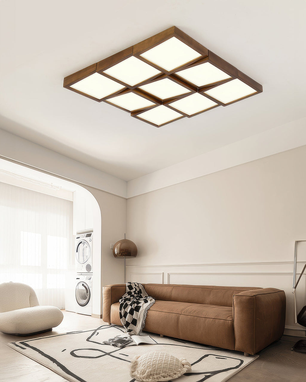 Ardena Walnut Ceiling Light Modernist LED Fixture With Natural Log Body Energy Efficient Soft Glow