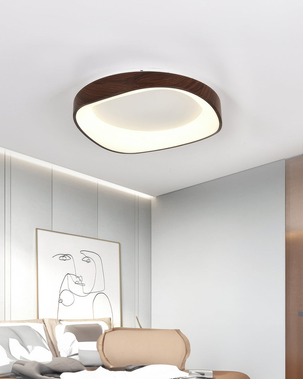 NordraHome Nordic Wood Grain LED Ceiling Light In Minimal Scandi Design For Living Rooms And Bedrooms