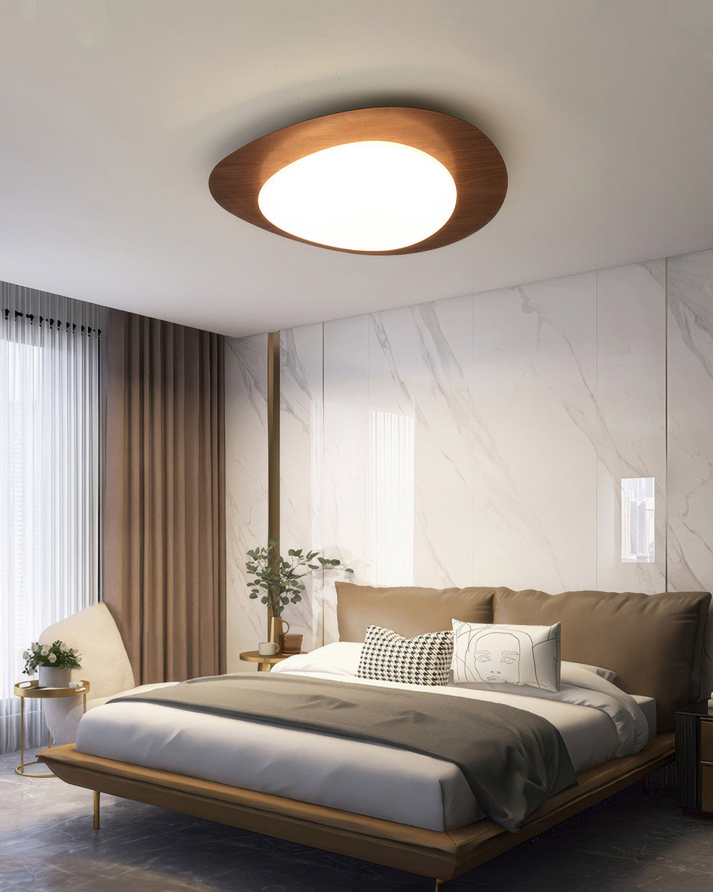 Nordlin Nordic Pebble Wood Grain LED Ceiling Light For Scandinavian Interiors With Even Illumination