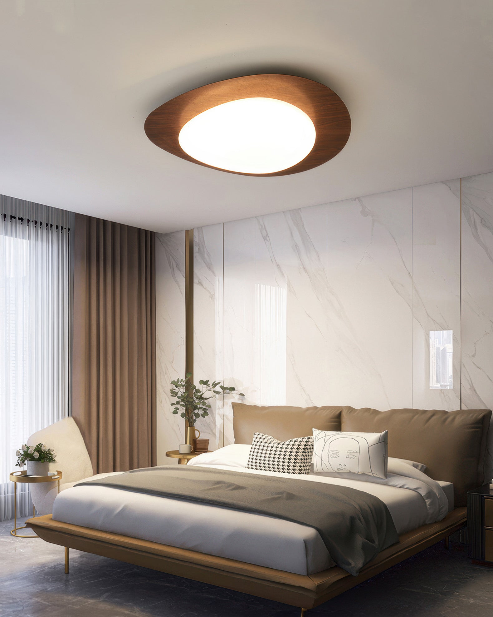 Nordlin Nordic Pebble Wood Grain LED Ceiling Light For Scandinavian Interiors With Even Illumination