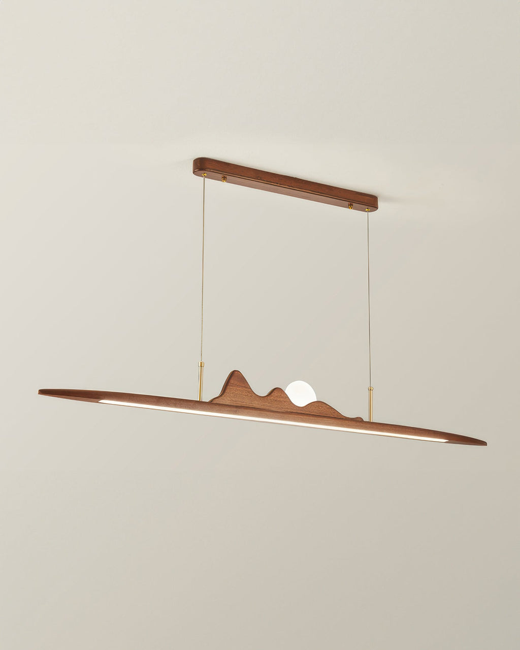 Karima One Line Minimalist Wooden Strip Pendant Lamp In Wabi Sabi Style For Modern Interiors