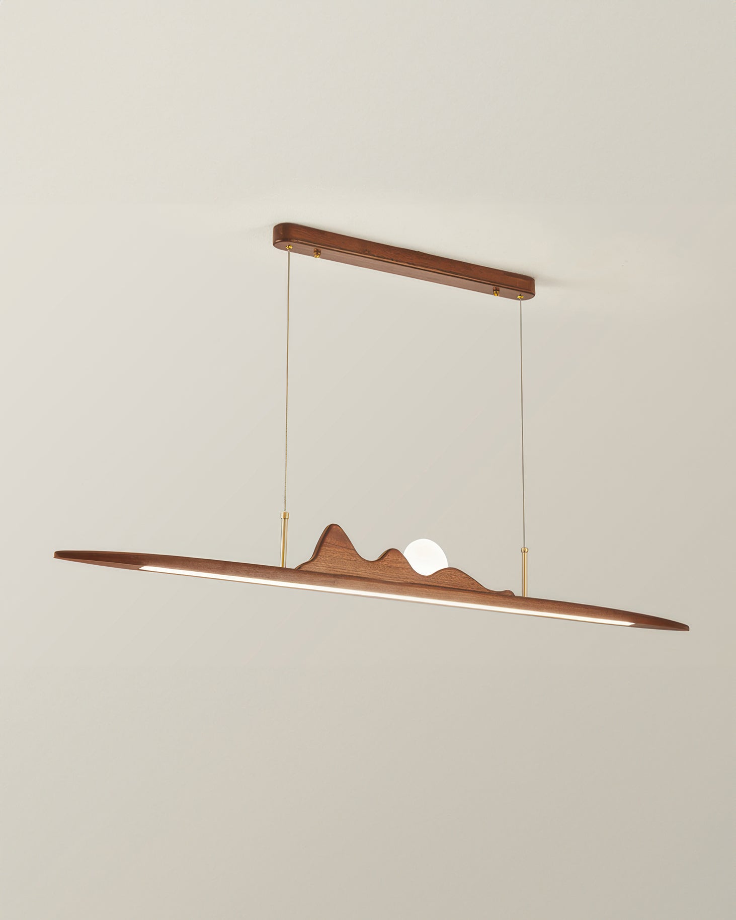 Karima One Line Minimalist Wooden Strip Pendant Lamp In Wabi Sabi Style For Modern Interiors