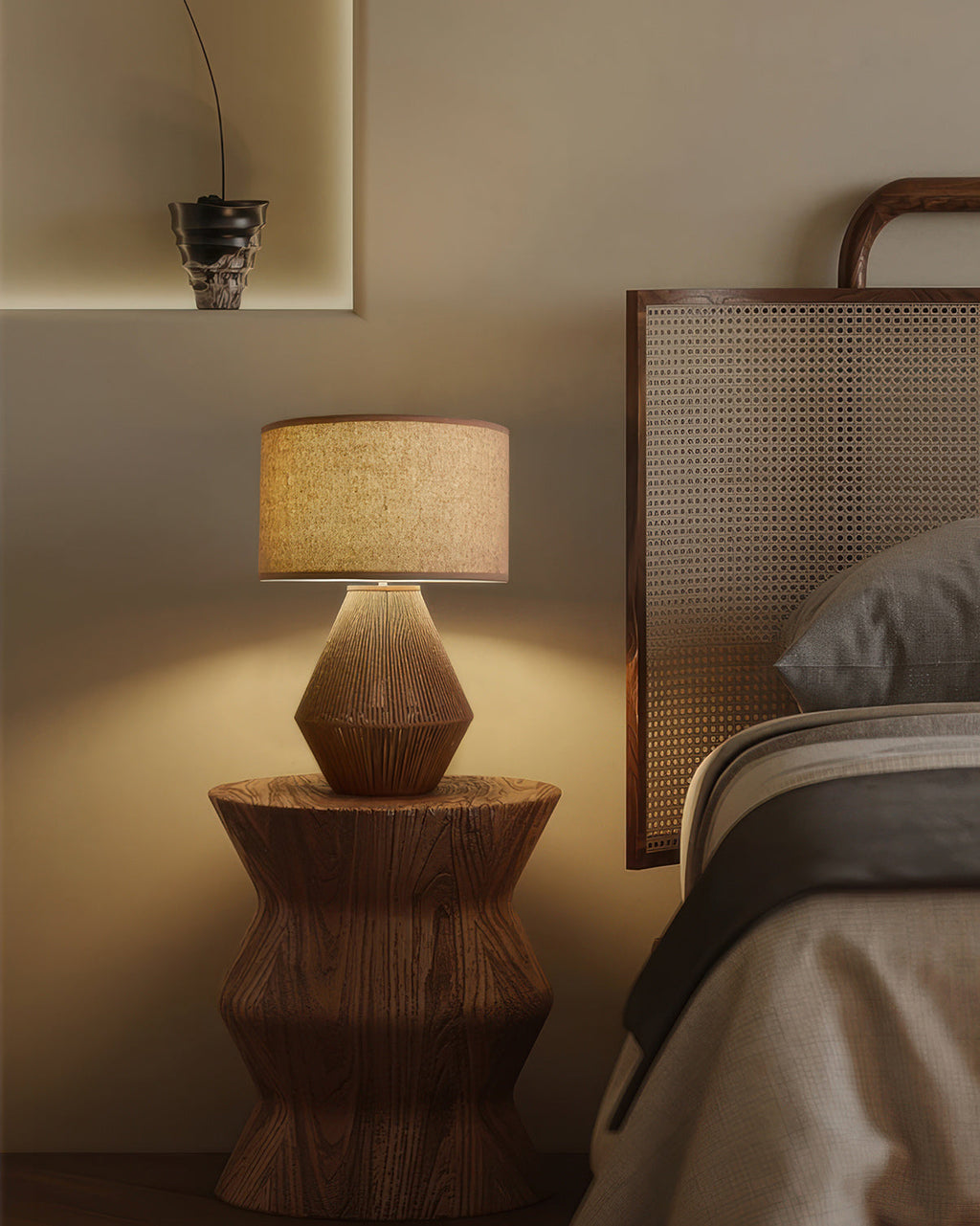 Kinara Handwoven Hemp Desk Lamp With Japanese Minimalist Design And Eco Conscious Natural Weave