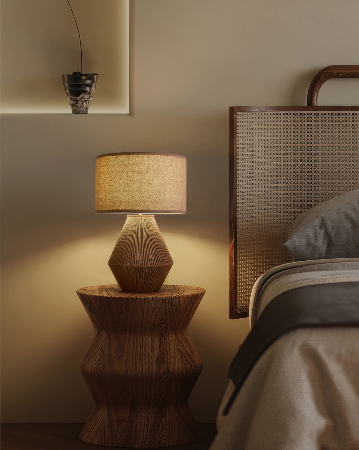 Kinara Handwoven Hemp Desk Lamp With Japanese Minimalist Design And Eco Conscious Natural Weave