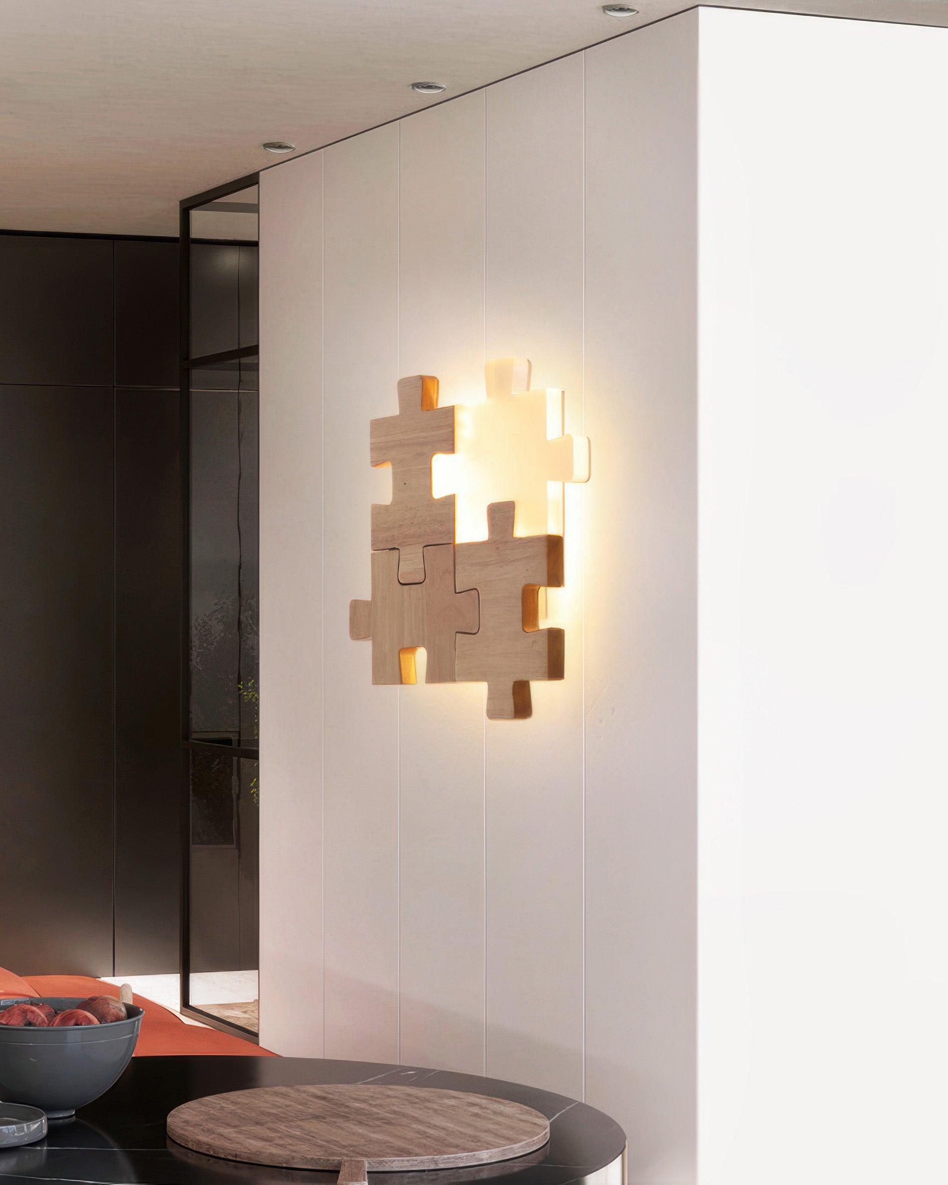 Nordlyn Wood Puzzle LED Wall Sconce Lamp In Modern Nordic Minimalist Style For Ambient Room Lighting