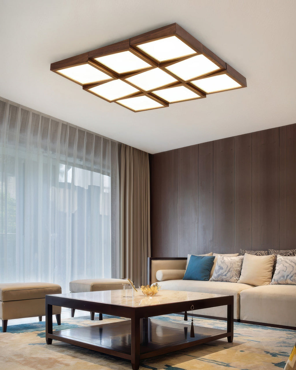 Ardena Walnut Ceiling Light Modernist LED Fixture With Natural Log Body Energy Efficient Soft Glow