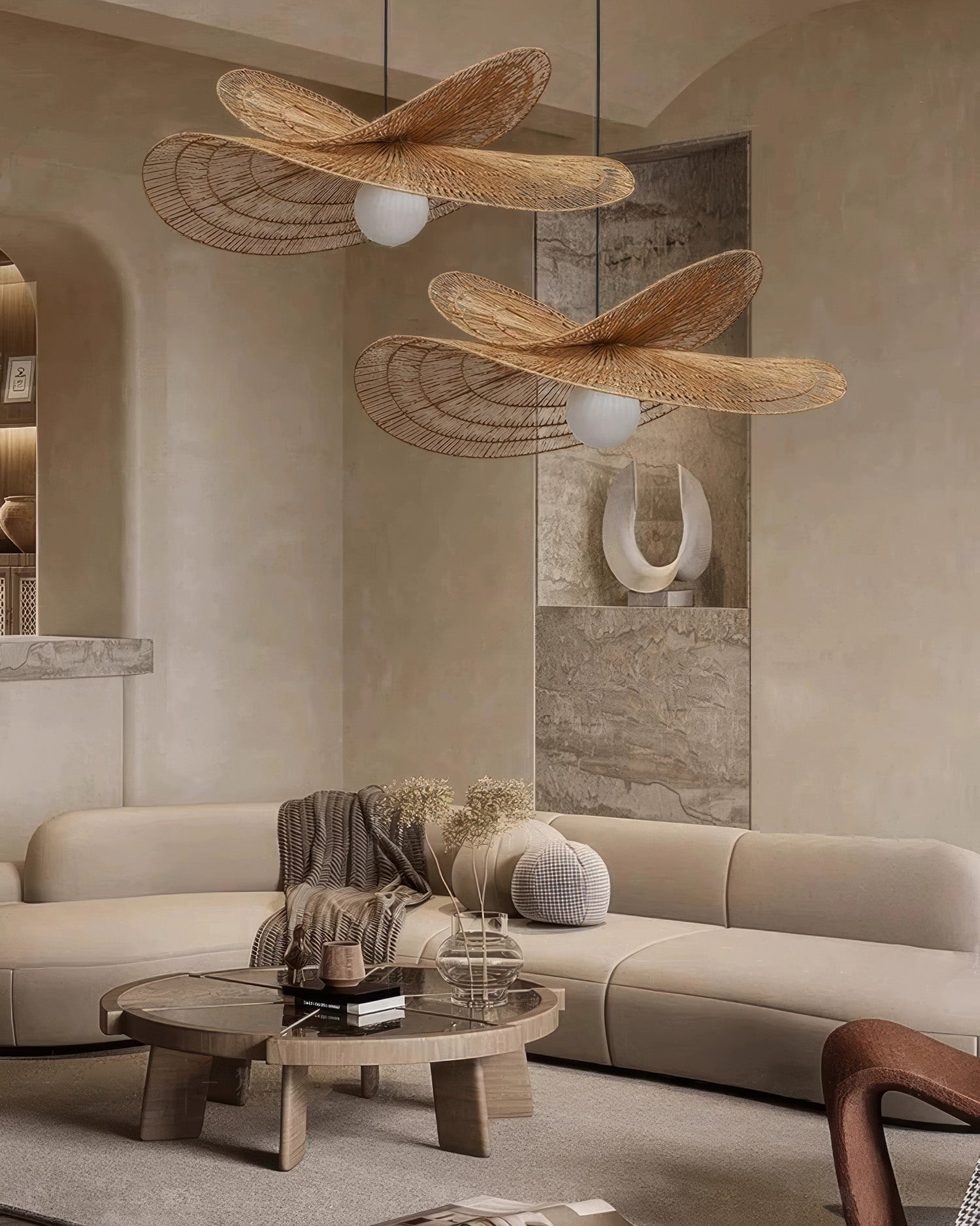 AzumiWoven Japanese Inspired Wabi Sabi Rattan Chandelier Handwoven From Natural Rattan For Ambient Lighting