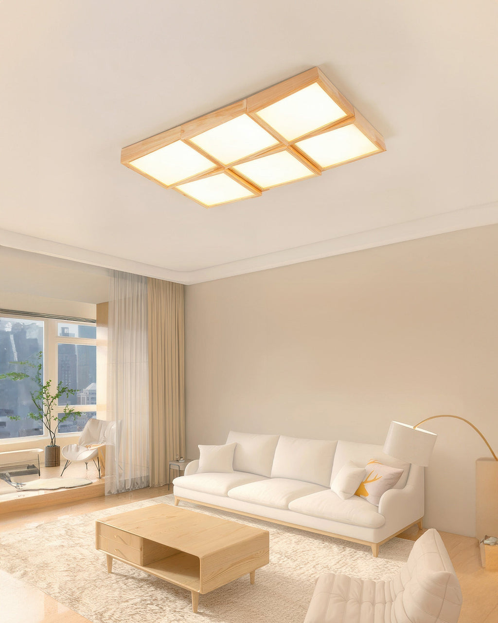 Ardena Walnut Ceiling Light Modernist LED Fixture With Natural Log Body Energy Efficient Soft Glow