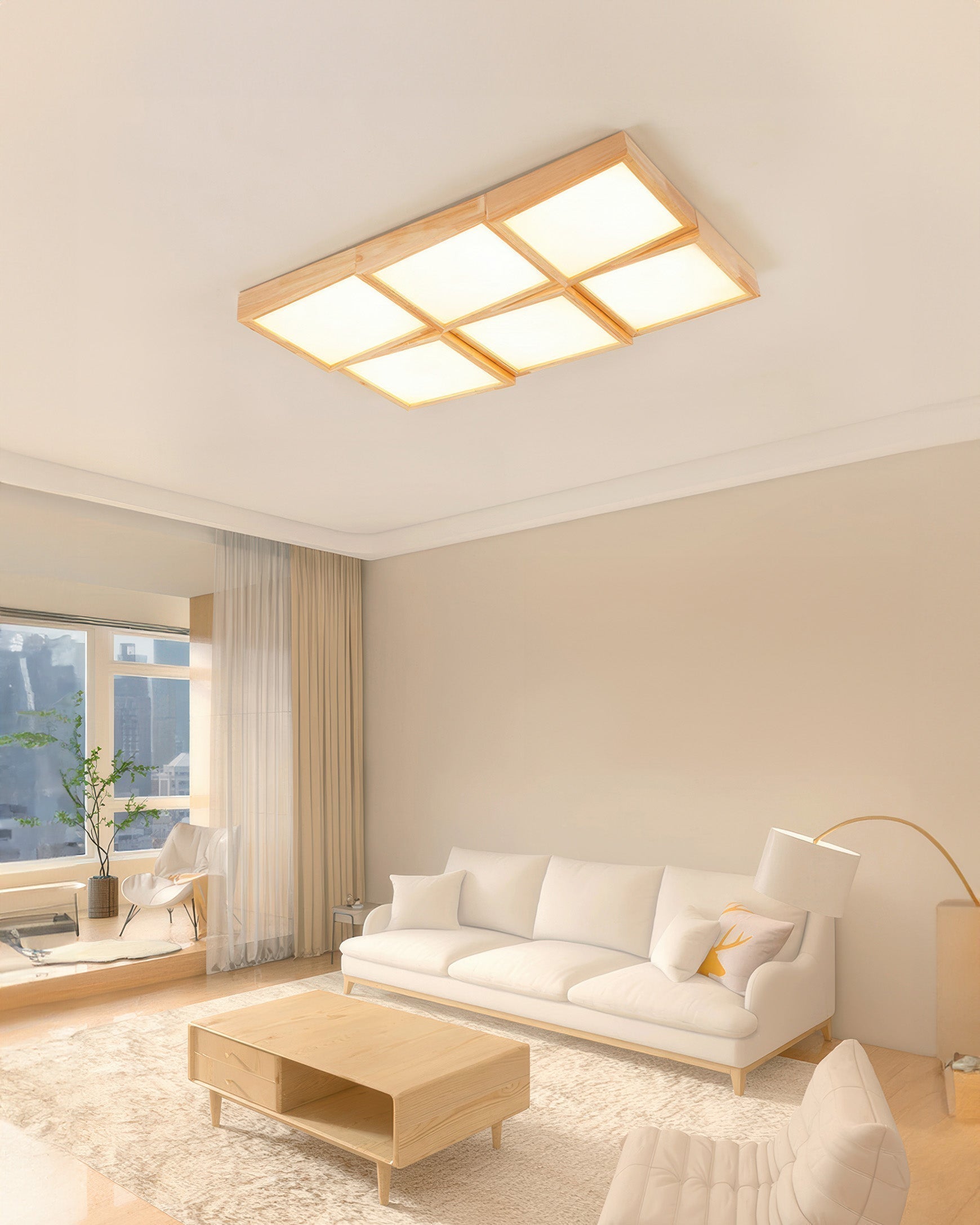 Ardena Walnut Ceiling Light Modernist LED Fixture With Natural Log Body Energy Efficient Soft Glow