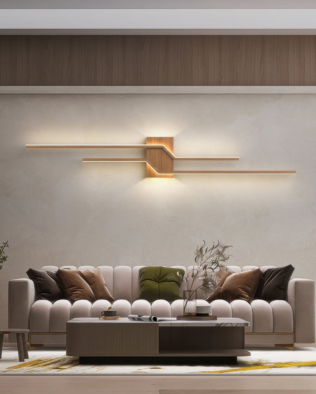 Averin Minimalist LED Wall Lamp With Wood Grain Finish For Modern Interiors Eco Friendly Lighting